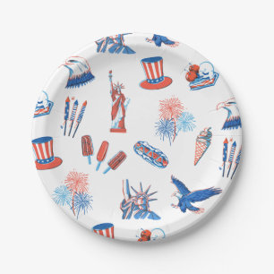 Assiettes En Carton Fête d'aquarelle patriotique du 4 juillet