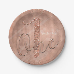 Assiettes En Carton Fête de 1er anniversaire Faux Rose Gold Glitter ON