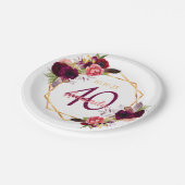 Assiettes En Carton Fête de 40e anniversaire florals or blanc bordeaux (Angle)