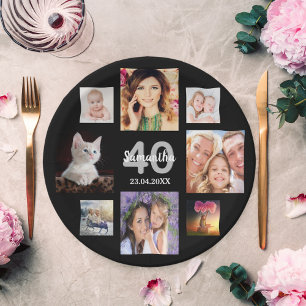 Assiettes En Carton fête de 40e anniversaire noir photo collage femme