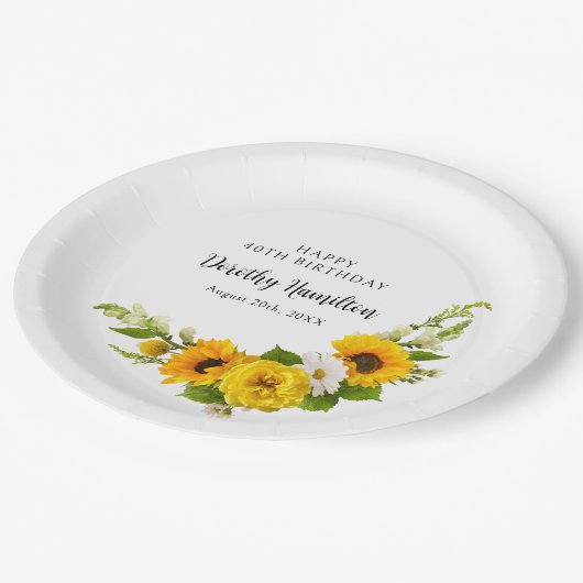 Assiettes En Carton Fête de 40e anniversaire Sunflower Daisy Custom (Angle)