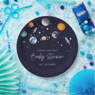 Assiettes En Carton Fête de Baby Shower Espace Galaxie Au-Dessus de la