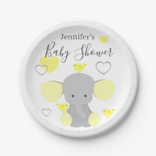 Assiettes En Carton Fête de Baby shower fille éléphant jaune
