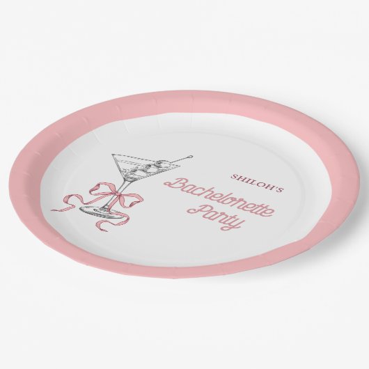 Assiettes En Carton Fête de Bachelorette Arc-en-Ciel Rose Martini (Angle)