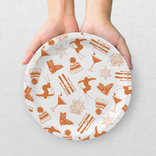 Assiettes En Carton Fête de Bachelorette de Ski Après Hiver Orange