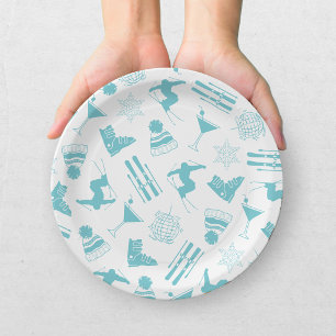 Assiettes En Carton Fête de Bachelorette d'hiver Après Ski Turquoise