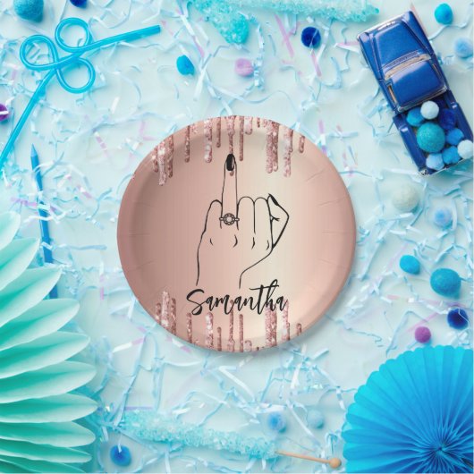 Assiettes En Carton Fête de Bachelorette Drips Pailletés | Fête de Mar (Fête)