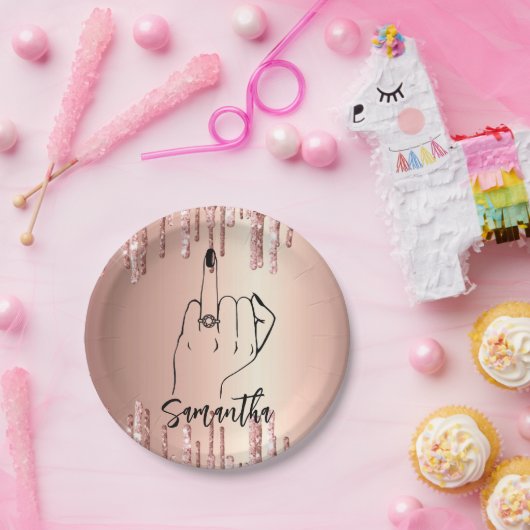 Assiettes En Carton Fête de Bachelorette Drips Pailletés | Fête de Mar (Fête)