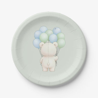 Assiettes En Carton Fête de ballon d'ours en peluche à l'aquarelle
