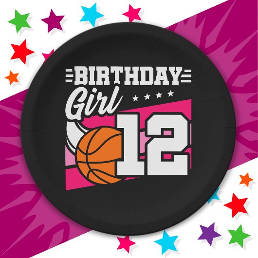 Assiettes En Carton Fête de basket-ball 12 ans Fille 12e anniversaire