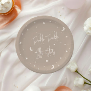 Assiettes En Carton Fête de Bébé Beige Twinkle Twinkle Little Star