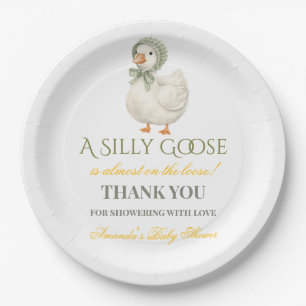Assiettes En Carton Fête de bébé Bohème Silly Goose Vert Sauge Neutre