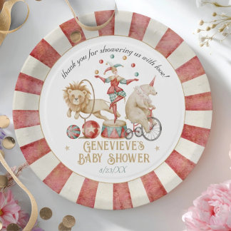 Assiettes En Carton Fête de Bébé Cirque Carnaval Aquarelle Fantaisiste