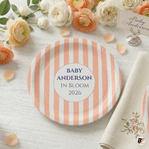 Assiettes En Carton Fête de Bébé Corail Fleurie Personnalisée
