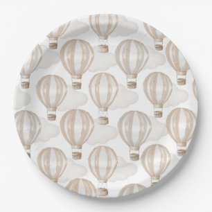 Assiettes En Carton Fête de Bébé Crème Ballons à Air Chaud Genre Neutr