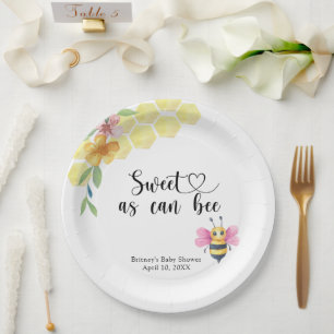 Assiettes En Carton Fête de bébé fille abeille - douce comme peut l'êt