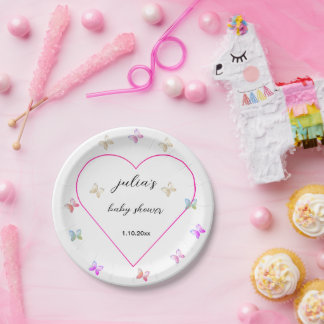 Assiettes En Carton Fête de bébé fille Papillon Cœur Rose