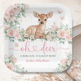 Assiettes En Carton Fête de Bébé Fille Rose Papier 'Oh Cerf'