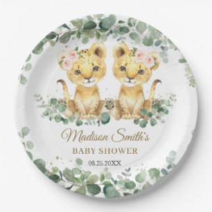 Assiettes En Carton Fête de bébé Filles Jumelles Verdure Lionceaux