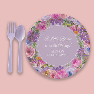 Assiettes En Carton Fête de Bébé Fleurie Rose Violet Little Bloom