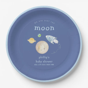 Assiettes En Carton Fête de Bébé Garçon Fusée de Bateau Spatial Au-Des