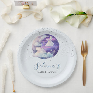 Assiettes En Carton Fête de bébé moderne garçon sous la lune