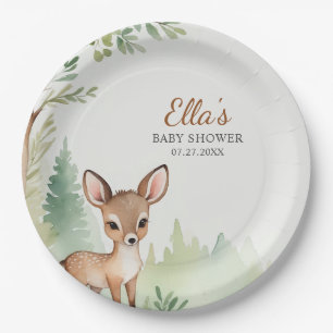 Assiettes En Carton Fête de Bébé Neutre en Forêt de Cerfs de Bois