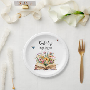 Assiettes En Carton Fête de bébé Nouveau Chapitre Livre d'Histoires Fl