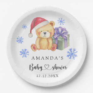 Assiettes En Carton Fête de bébé ours en peluche d'hiver