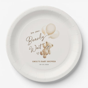 Assiettes En Carton Fête de bébé Ourson à peine attendu