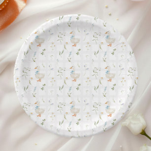 Assiettes En Carton Fête de bébé Silly Goose Blue Bow Floral