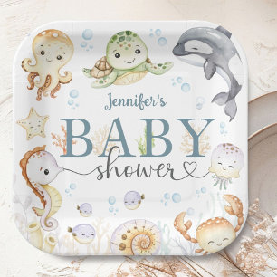 Assiettes En Carton Fête de bébé sous l'océan Mixte
