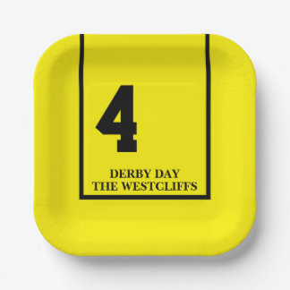 Assiettes En Carton Fête de Derby Personnalisée Cheval 4 Jaune