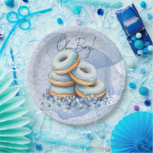 Assiettes En Carton Fête de douche de bébé Oh Boy Blue Donuts