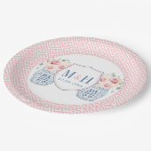 Assiettes En Carton Fête de douche de mariée avec monogramme de roses  (Angle)