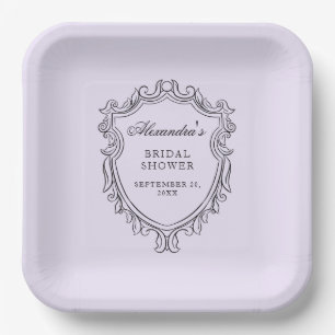 Assiettes En Carton Fête de douche de mariée élégante lavande