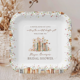 Assiettes En Carton Fête de douche de mariée Nouveau Chapitre de Livre