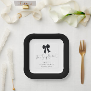 Assiettes En Carton Fête de Fiançailles avec un Nœud Papillon Noir