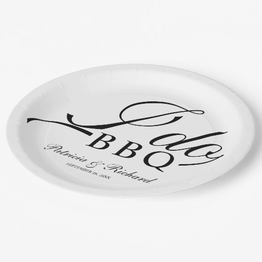 Assiettes En Carton Fête de fiançailles Black And White I Do BBQ (Angle)