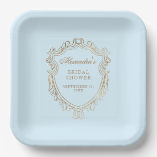Assiettes En Carton Fête de Fiançailles Bleue Élégante