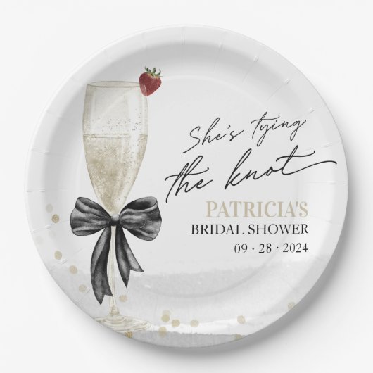 Assiettes En Carton Fête de Fiançailles Champagne She's Tying the Knot (Devant)