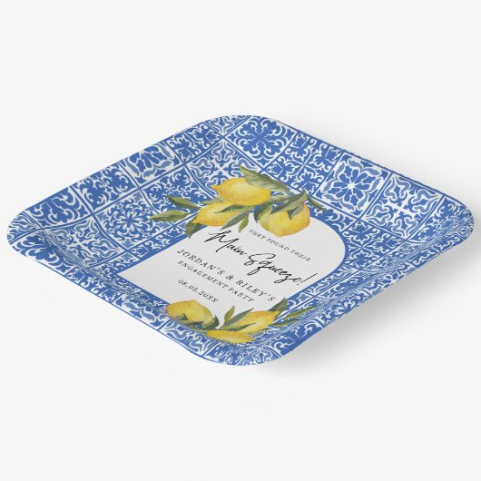Assiettes En Carton Fête de fiançailles Citrons & Méditerranée (Angulaire)