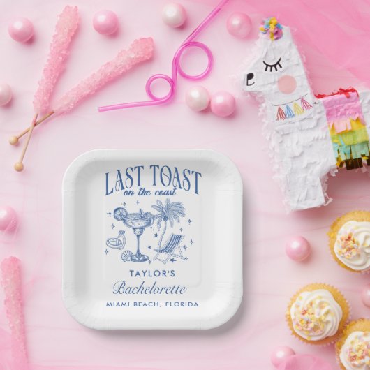 Assiettes En Carton Fête de Fiançailles Côtière Moderne Cocktail Bleu (Fête)