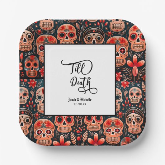 Assiettes En Carton Fête de fiançailles Dia De Los Muertos Crâne de su (Recto)