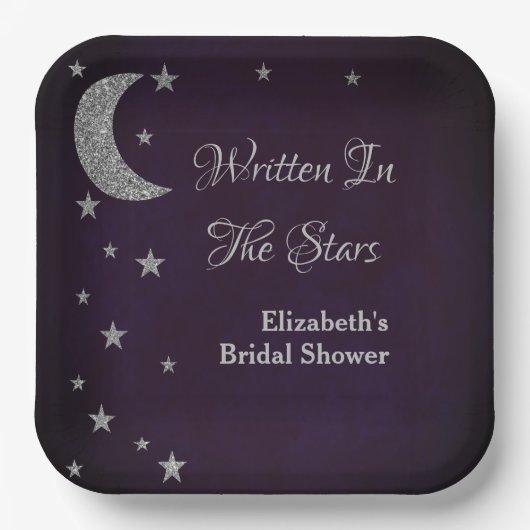 Assiettes En Carton Fête de Fiançailles Écrit Dans Les Étoiles (Recto)