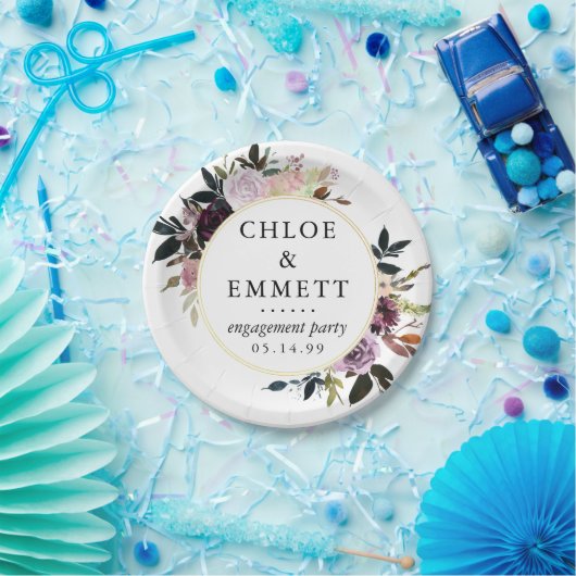 Assiettes En Carton Fête de fiançailles florale rose pourpre (Fête)