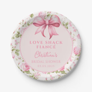 Assiettes En Carton Fête de Fiançailles Love Shack avec un Nœud Rose