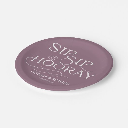 Assiettes En Carton Fête de Fiançailles Sip Sip Hourra Violet (Angle)