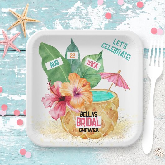 Assiettes En Carton Fête de Fiançailles Tropicale à la Plage avec Palm