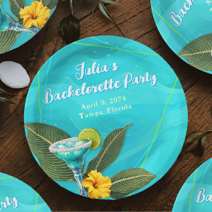 Assiettes En Carton Fête de Fiançailles Tropicale Vagues Bleues